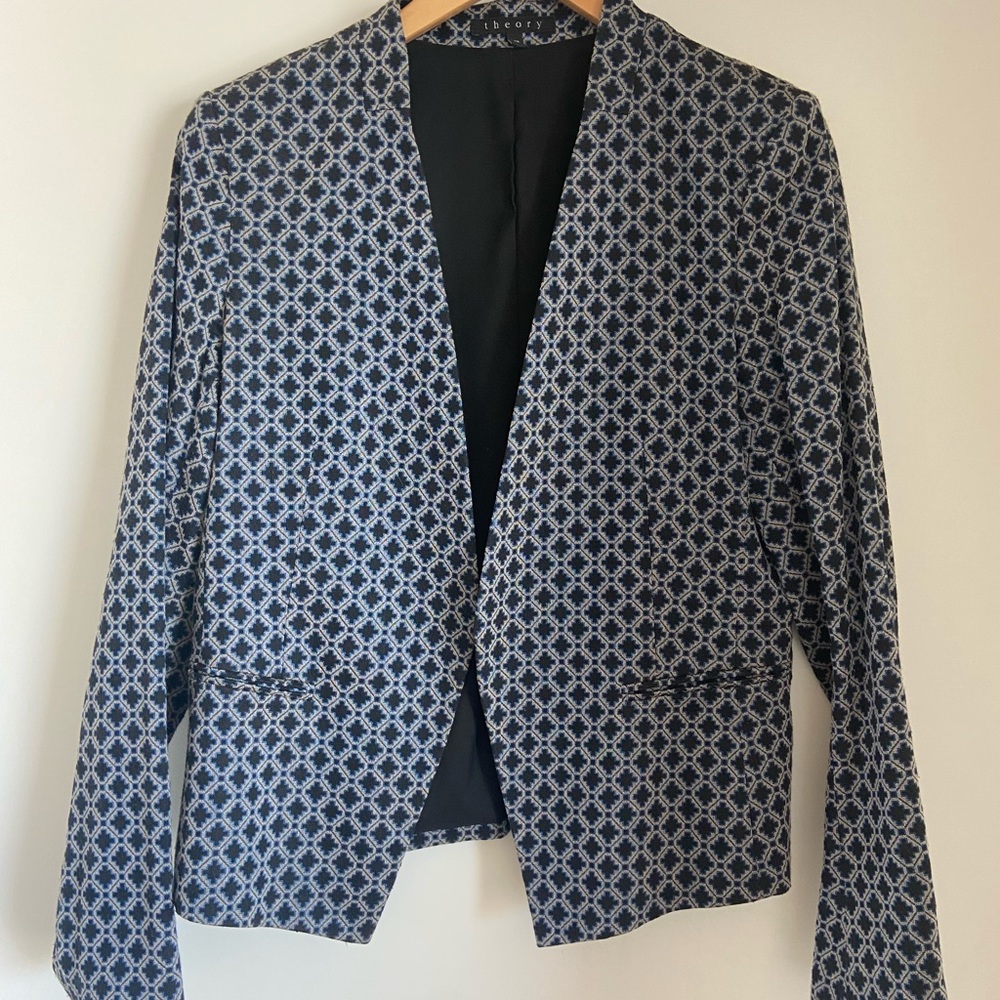 Theory - SZ 12 - Blazer - Black and Blue Pattern